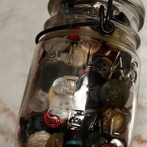 Vintage Atlas E-Z Seal Mason Jar Filled With Vintage Buttons Missing Rubber Seal